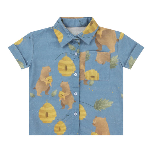 Camisa Lino Osos Azul