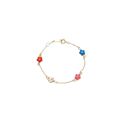 Pulsera de Oro con Flore de Enamel Multicolor