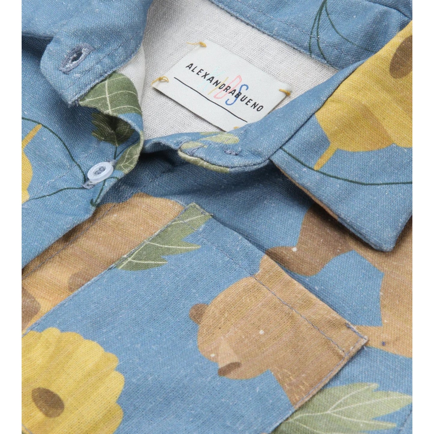 Camisa Lino Osos Azul