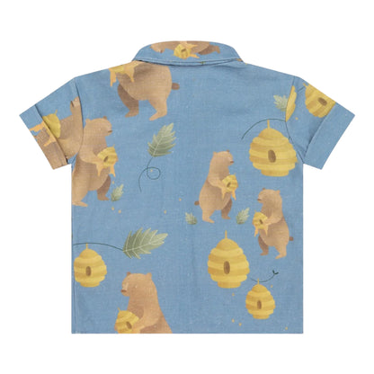 Camisa Lino Osos Azul