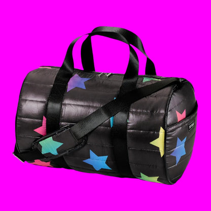 Multi Glitter Star Puffer Duffle Bag