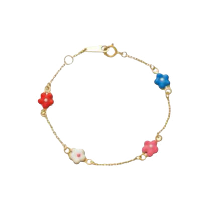 Pulsera de Oro con Flore de Enamel Multicolor