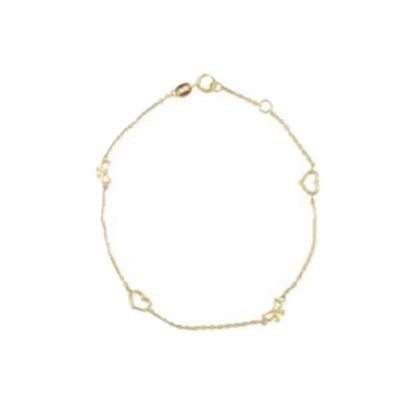 Pulsera de Oro con Corazones y Lazos