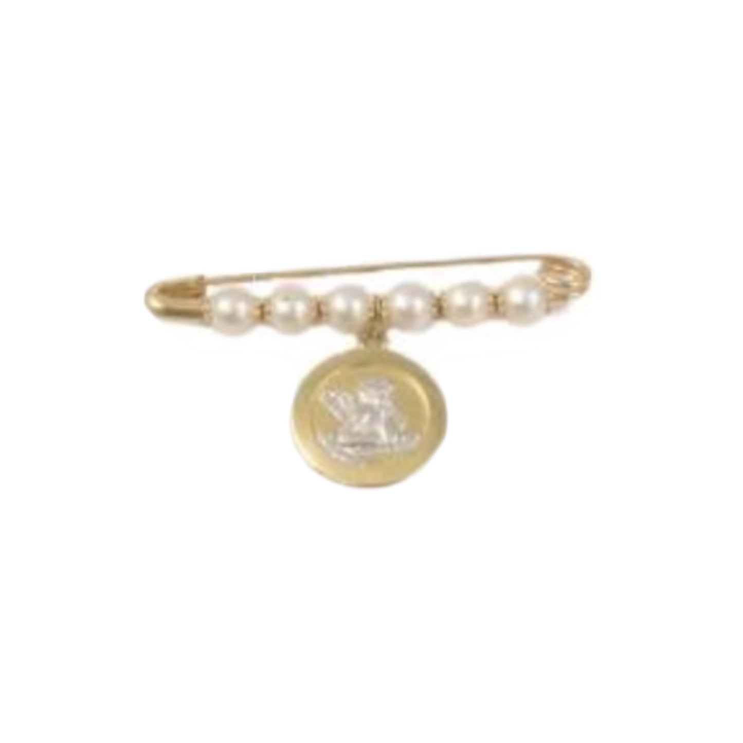 Prendedor de Oro, Perlas y Medalla de Angel de la Guardia a dos tonos