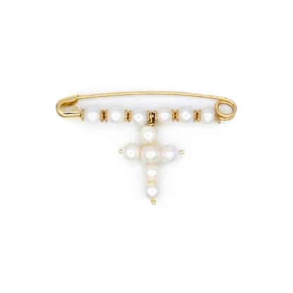Prendedor de Oro con Cruz de Perlas