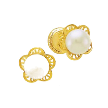 Aretes de Oro y Perla con diseño de flor