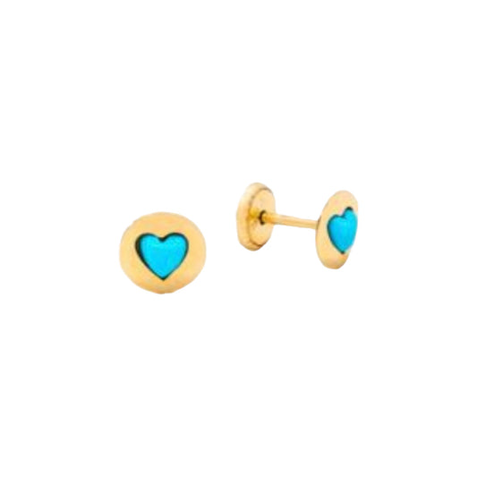Gold Circle with Turquoise Heart Baby Earring