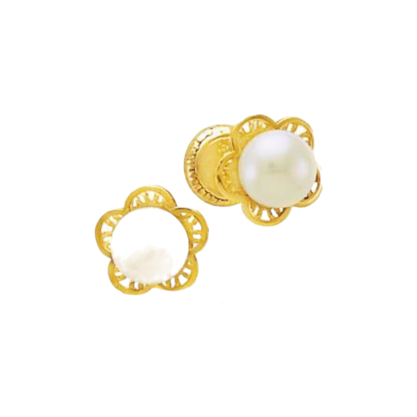 Aretes de Oro y Perla con diseño de flor