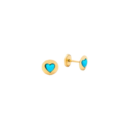 Gold Circle with Turquoise Heart Baby Earring