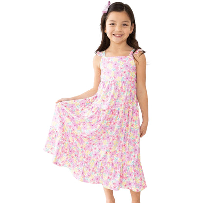 Summer Watercolor Floral Ruffle Maxi Dress