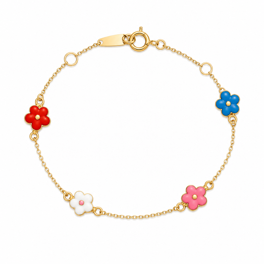 Pulsera de Oro con Flore de Enamel Multicolor
