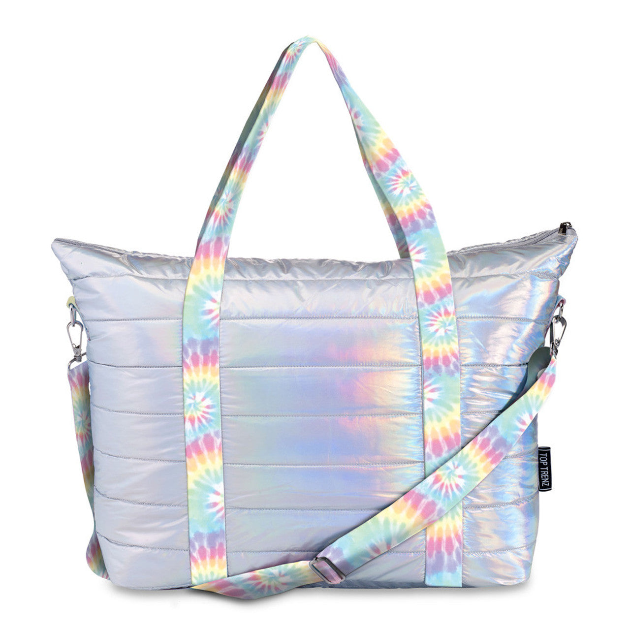 Iridescent Puffer Tote Pastel Tie Dye Straps
