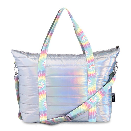 Iridescent Puffer Tote Pastel Tie Dye Straps