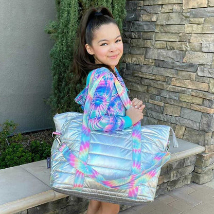Iridescent Puffer Tote Pastel Tie Dye Straps