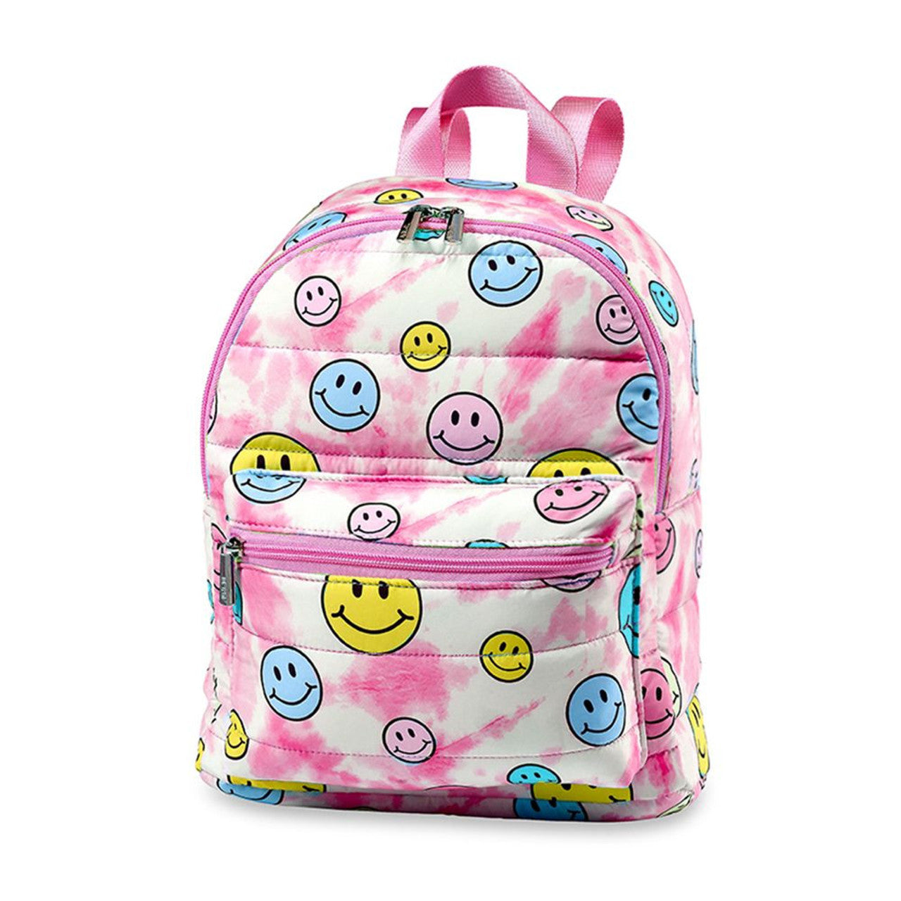 Pink Tie Dye Happy Face Puffer Backpack